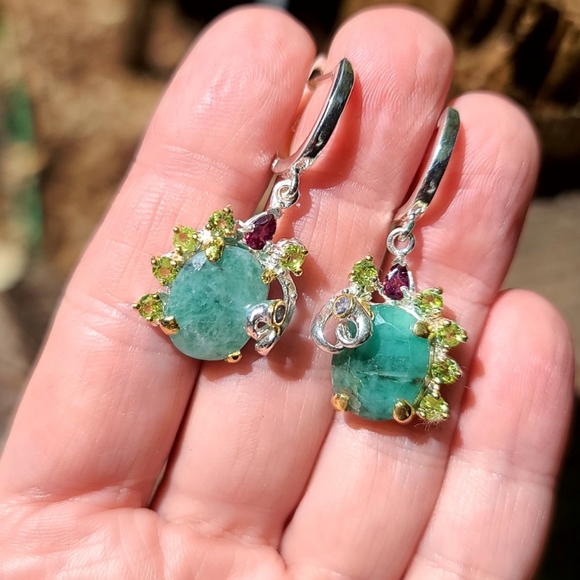 Natural Kharma by Avelon Jewelry - Emerald Peridot Crome Diopside &Tanzanite sterling earrings